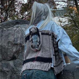 Trendy Knit Backpack with Plush Accent